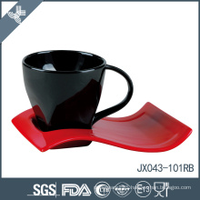 JX043-101RB 160CC Porcelain Cup and Saucer ,Black cup and Red saucer